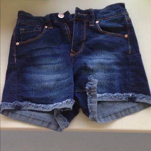 Blue denim high rise jean shorts